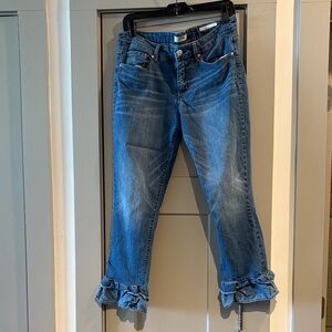 Vintage America Blue Flare Jeans with Ruffle Hem